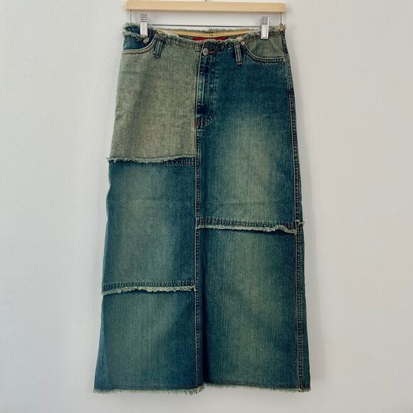 Vintage Junker Jeans Deconstructed Patchwork Denim Maxi Skirt Size Small - Picture 9 of 9